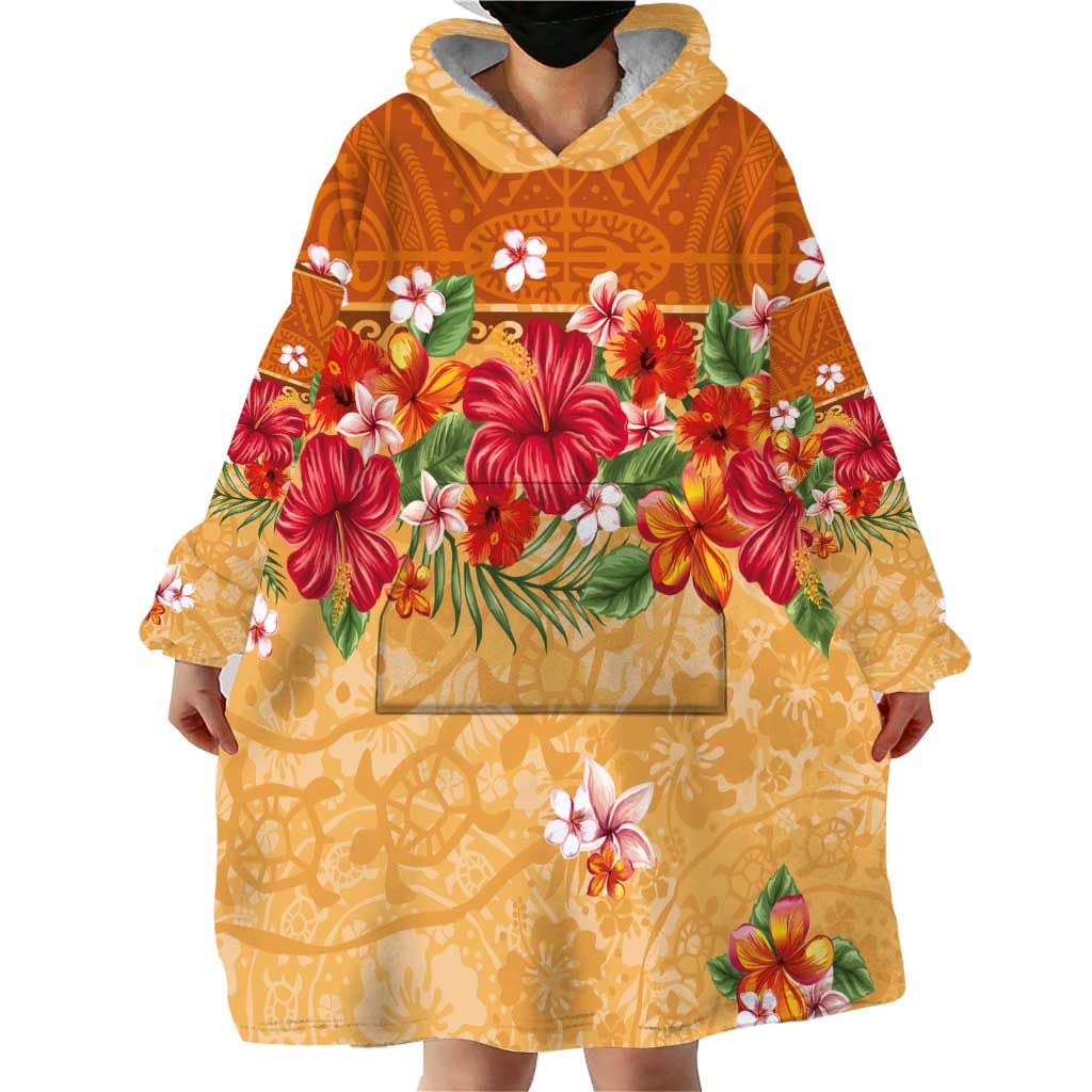 Hawaii Hibiscus Wearable Blanket Hoodie Turtles and Tribal Motifs Vintage Floral Style