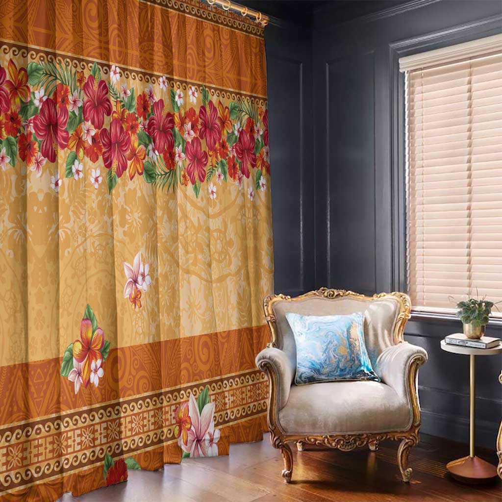 Hawaii Hibiscus Window Curtain Turtles and Tribal Motifs Vintage Floral Style