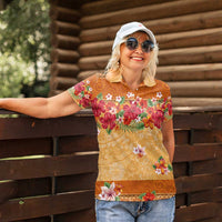 Hawaii Hibiscus Women Polo Shirt Turtles and Tribal Motifs Vintage Floral Style LT03 - Polynesian Pride
