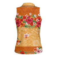 Hawaii Hibiscus Women Sleeveless Polo Shirt Turtles and Tribal Motifs Vintage Floral Style LT03 - Polynesian Pride