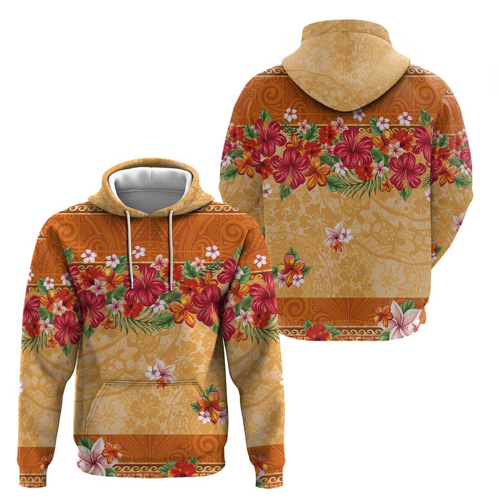 Hawaii Hibiscus Zip Hoodie Turtles and Tribal Motifs Vintage Floral Style