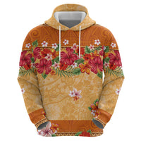 Hawaii Hibiscus Zip Hoodie Turtles and Tribal Motifs Vintage Floral Style