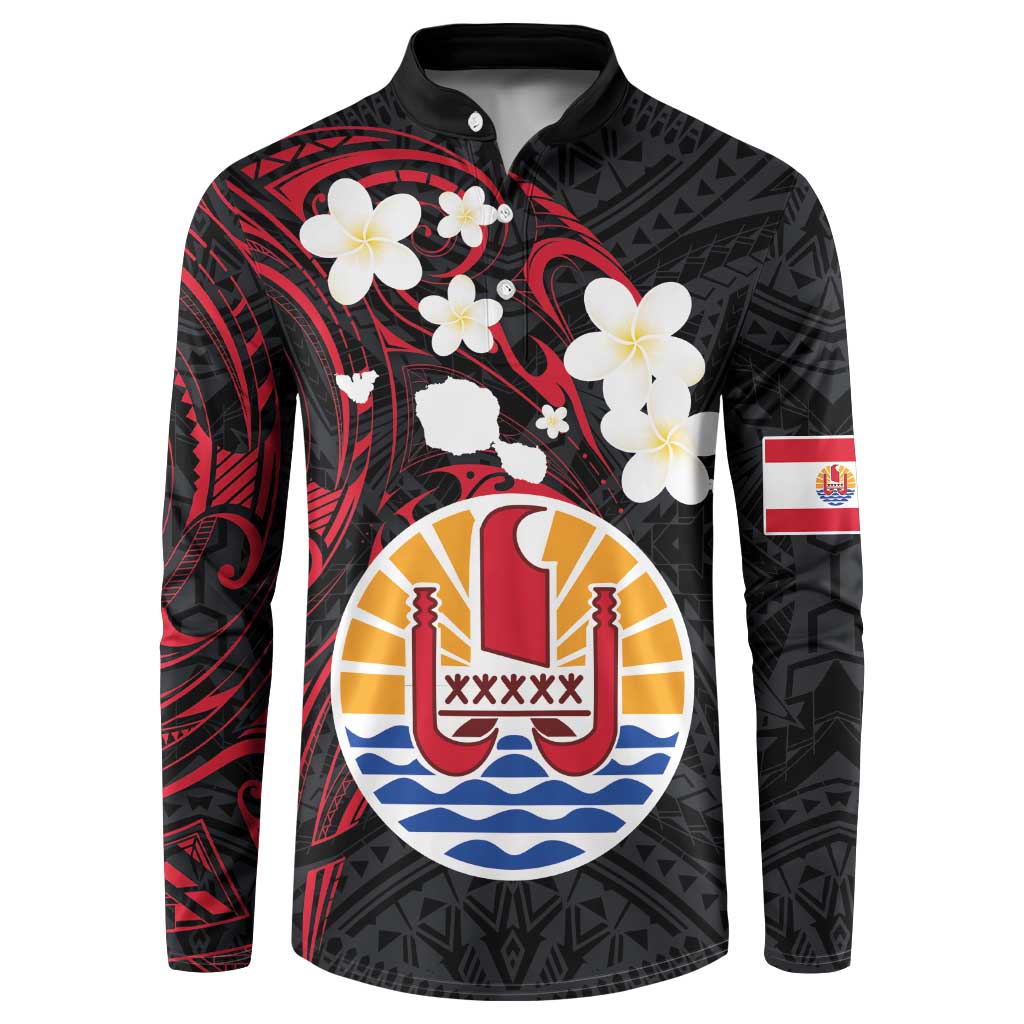 French Polynesia Tiare Day Button Sweatshirt Seal and Polynesian Pattern LT03 Black - Polynesian Pride