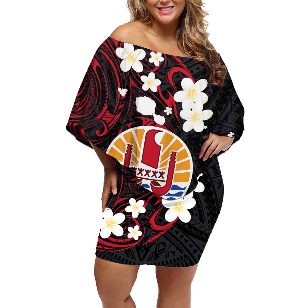French Polynesia Tiare Day Family Matching Off Shoulder Short Dress and Hawaiian Shirt Seal and Polynesian Pattern