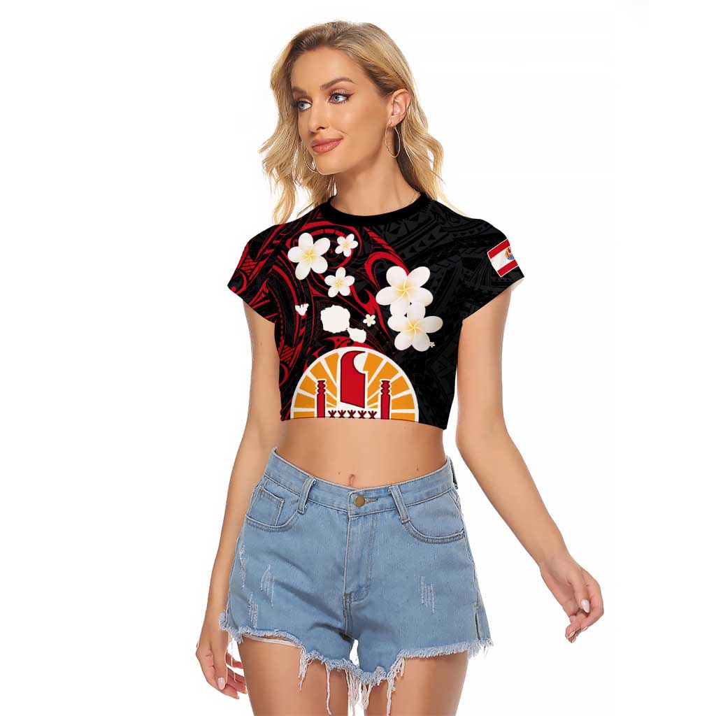 French Polynesia Tiare Day Raglan Cropped T Shirt Seal and Polynesian Pattern