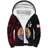 French Polynesia Tiare Day Sherpa Hoodie Seal and Polynesian Pattern LT03 Unisex Black - Polynesian Pride