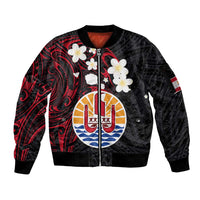French Polynesia Tiare Day Sleeve Zip Bomber Jacket Seal and Polynesian Pattern LT03 Unisex Black - Polynesian Pride