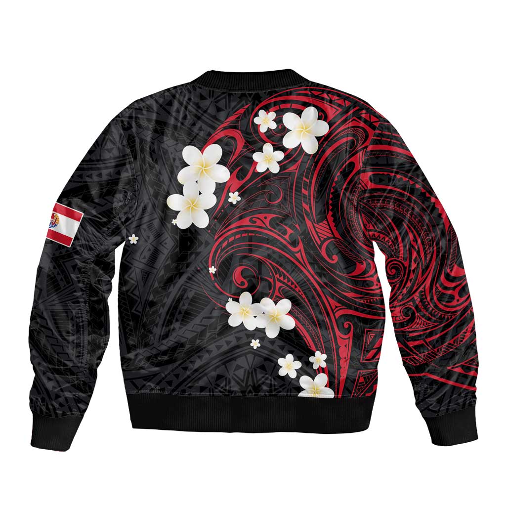 French Polynesia Tiare Day Sleeve Zip Bomber Jacket Seal and Polynesian Pattern LT03 - Polynesian Pride