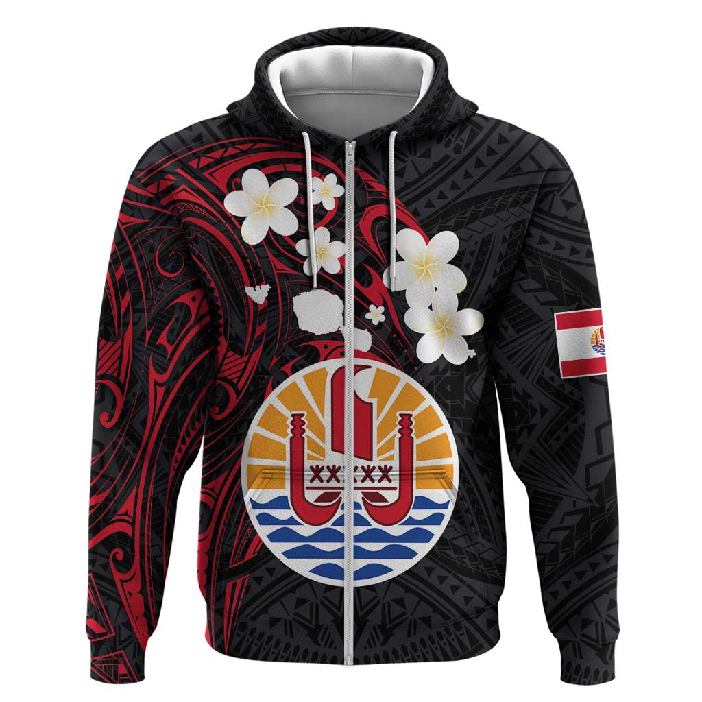 French Polynesia Tiare Day Zip Hoodie Seal and Polynesian Pattern LT03 Zip Hoodie Black - Polynesian Pride
