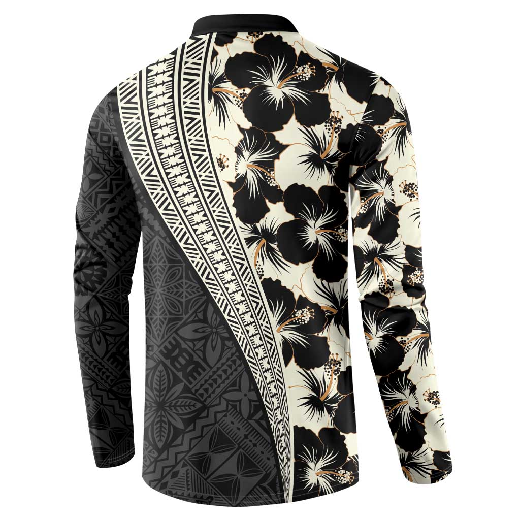 Bula Hibiscus Festival Button Sweatshirt Tapa Pattern Half Style LT03 - Polynesian Pride