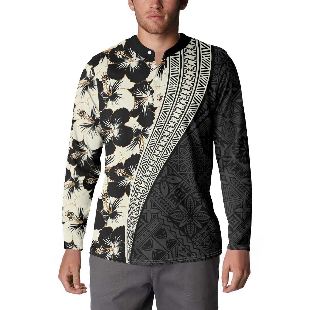 Bula Hibiscus Festival Button Sweatshirt Tapa Pattern Half Style LT03 - Polynesian Pride