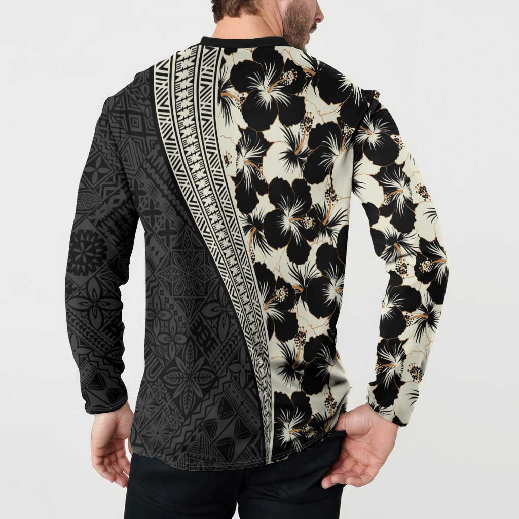 Bula Hibiscus Festival Button Sweatshirt Tapa Pattern Half Style LT03 - Polynesian Pride