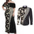 Bula Hibiscus Festival Couples Matching Off Shoulder Maxi Dress and Long Sleeve Button Shirt Tapa Pattern Half Style