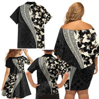 Bula Hibiscus Festival Family Matching Off Shoulder Short Dress and Hawaiian Shirt Tapa Pattern Half Style