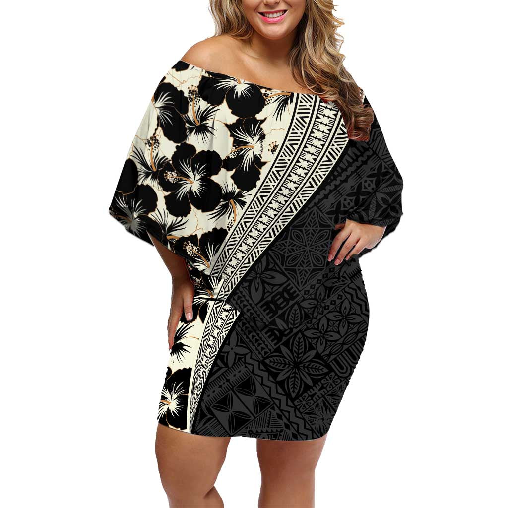 Bula Hibiscus Festival Family Matching Off Shoulder Short Dress and Hawaiian Shirt Tapa Pattern Half Style
