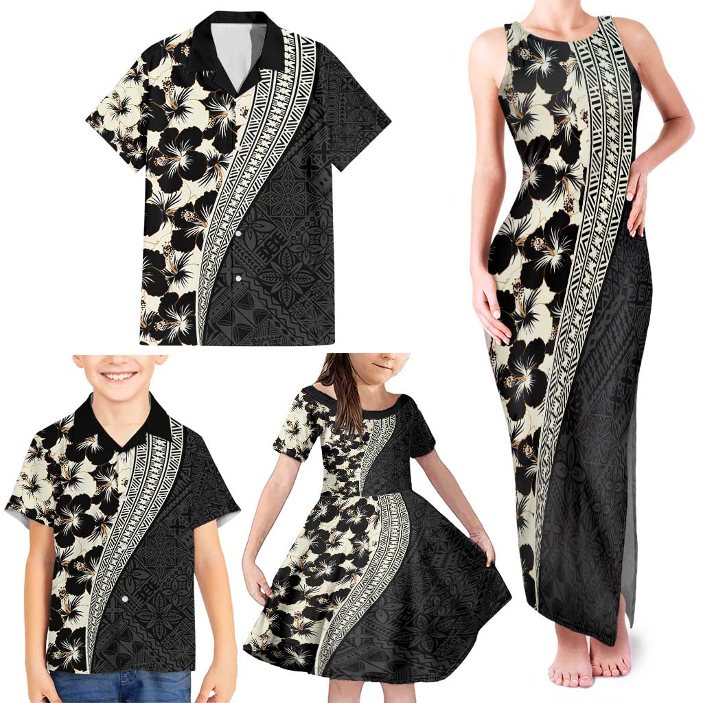Bula Hibiscus Festival Family Matching Tank Maxi Dress and Hawaiian Shirt Tapa Pattern Half Style