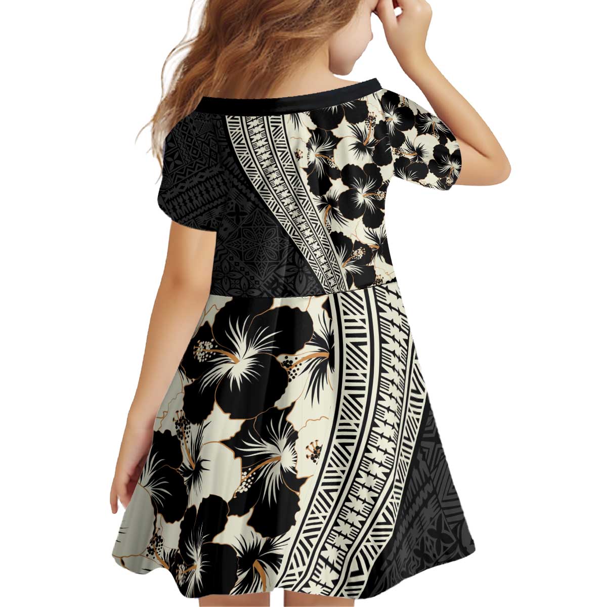 Bula Hibiscus Festival Kid Short Sleeve Dress Tapa Pattern Half Style