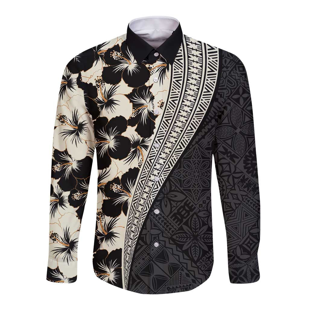 Bula Hibiscus Festival Long Sleeve Button Shirt Tapa Pattern Half Style