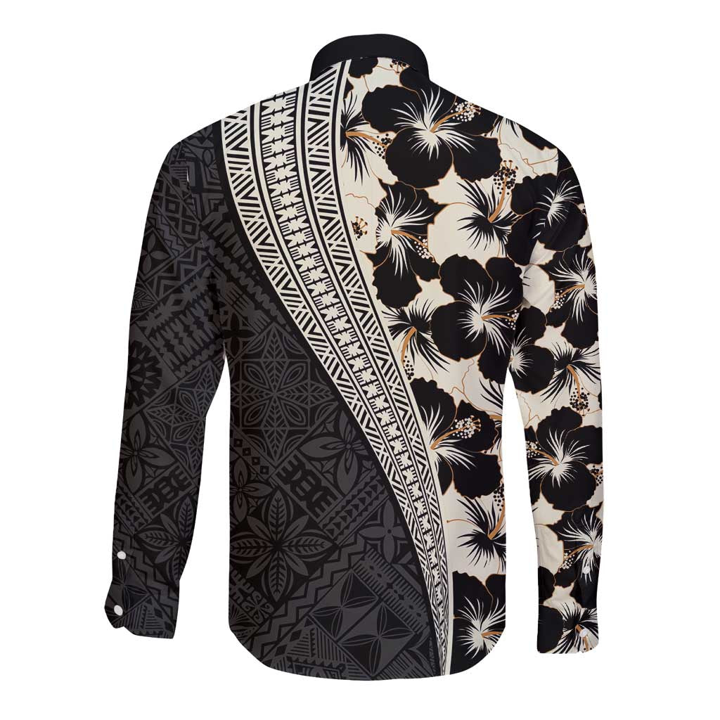 Bula Hibiscus Festival Long Sleeve Button Shirt Tapa Pattern Half Style