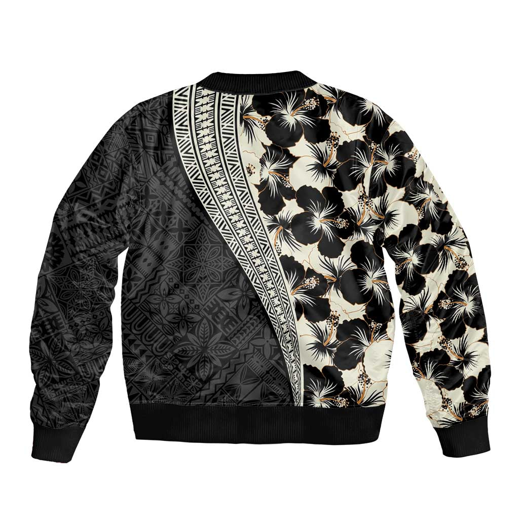 Bula Hibiscus Festival Sleeve Zip Bomber Jacket Tapa Pattern Half Style LT03 - Polynesian Pride