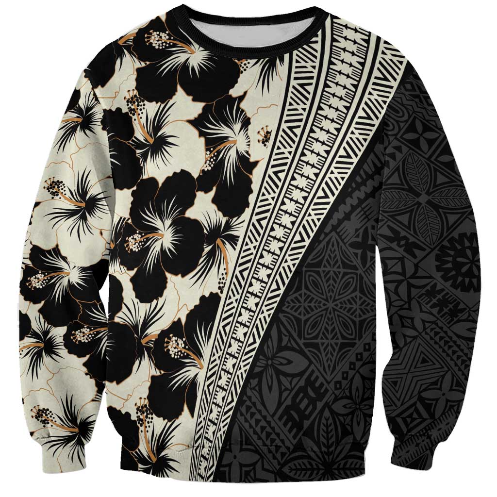 Bula Hibiscus Festival Sweatshirt Tapa Pattern Half Style LT03 Unisex Beige - Polynesian Pride