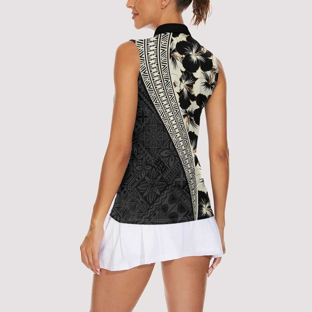 Bula Hibiscus Festival Women Sleeveless Polo Shirt Tapa Pattern Half Style