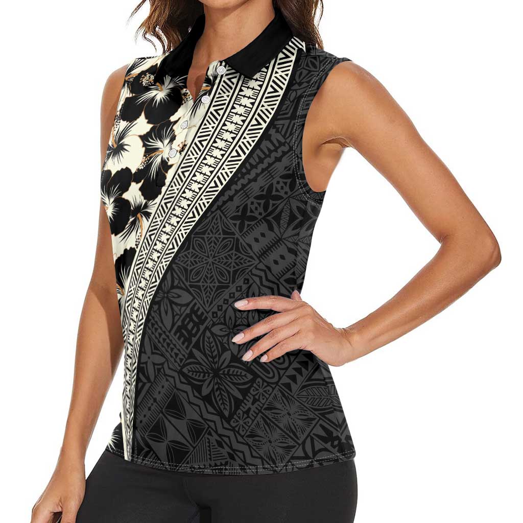 Bula Hibiscus Festival Women Sleeveless Polo Shirt Tapa Pattern Half Style