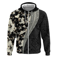 Bula Hibiscus Festival Zip Hoodie Tapa Pattern Half Style LT03 Zip Hoodie Beige - Polynesian Pride
