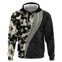 Bula Hibiscus Festival Zip Hoodie Tapa Pattern Half Style LT03 Pullover Hoodie Beige - Polynesian Pride