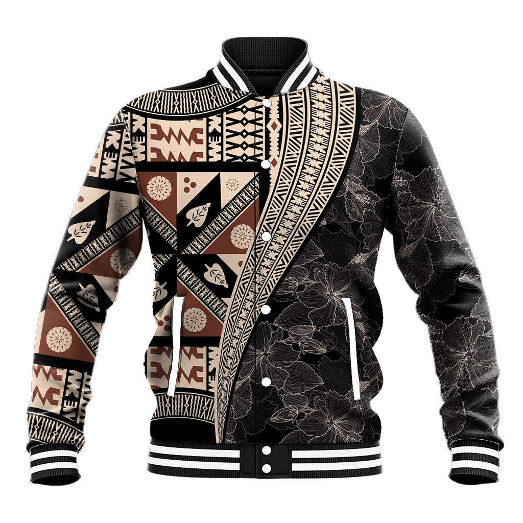 Bula Hibiscus Festival Baseball Jacket Fijian Masi Pattern Half Style LT03 Unisex Beige - Polynesian Pride