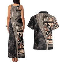 Bula Hibiscus Festival Couples Matching Tank Maxi Dress and Hawaiian Shirt Fijian Masi Pattern Half Style