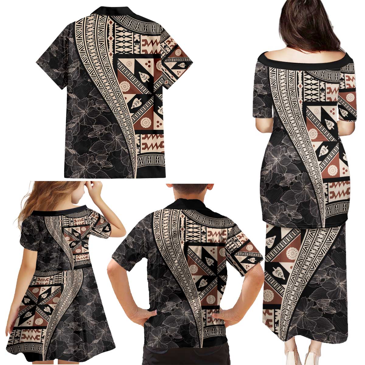 Bula Hibiscus Festival Family Matching Puletasi and Hawaiian Shirt Fijian Masi Pattern Half Style LT03 - Polynesian Pride