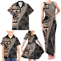 Bula Hibiscus Festival Family Matching Tank Maxi Dress and Hawaiian Shirt Fijian Masi Pattern Half Style