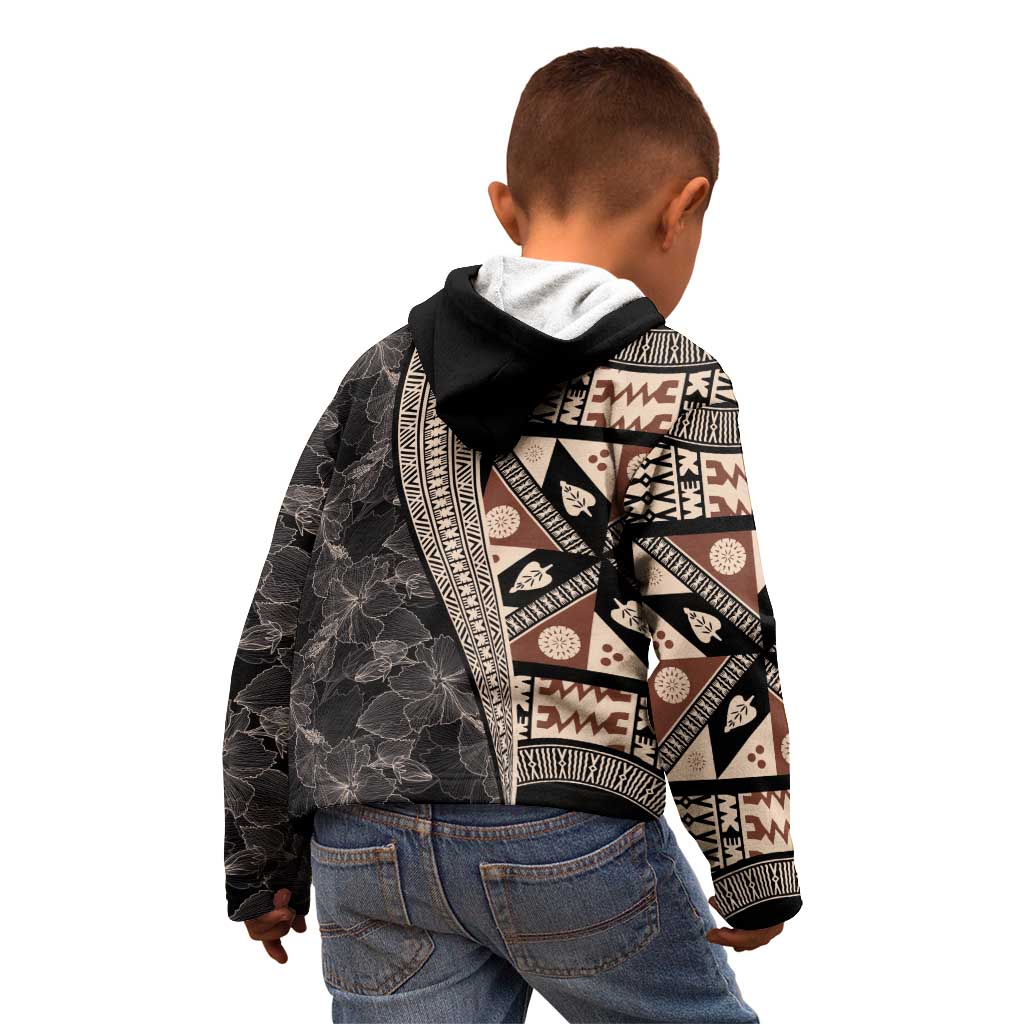 Bula Hibiscus Festival Kid Hoodie Fijian Masi Pattern Half Style