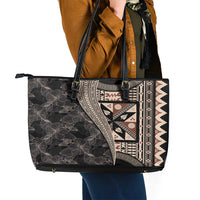 Bula Hibiscus Festival Leather Tote Bag Fijian Masi Pattern Half Style