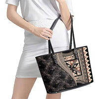 Bula Hibiscus Festival Leather Tote Bag Fijian Masi Pattern Half Style