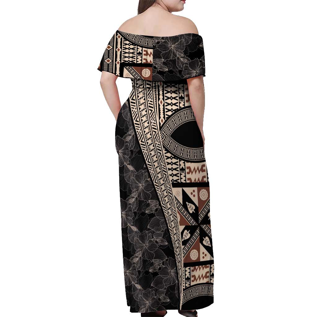 Bula Hibiscus Festival Off Shoulder Maxi Dress Fijian Masi Pattern Half Style LT03 - Polynesian Pride