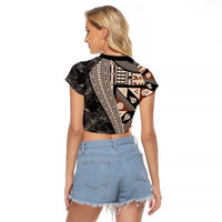 Bula Hibiscus Festival Raglan Cropped T Shirt Fijian Masi Pattern Half Style LT03 - Polynesian Pride