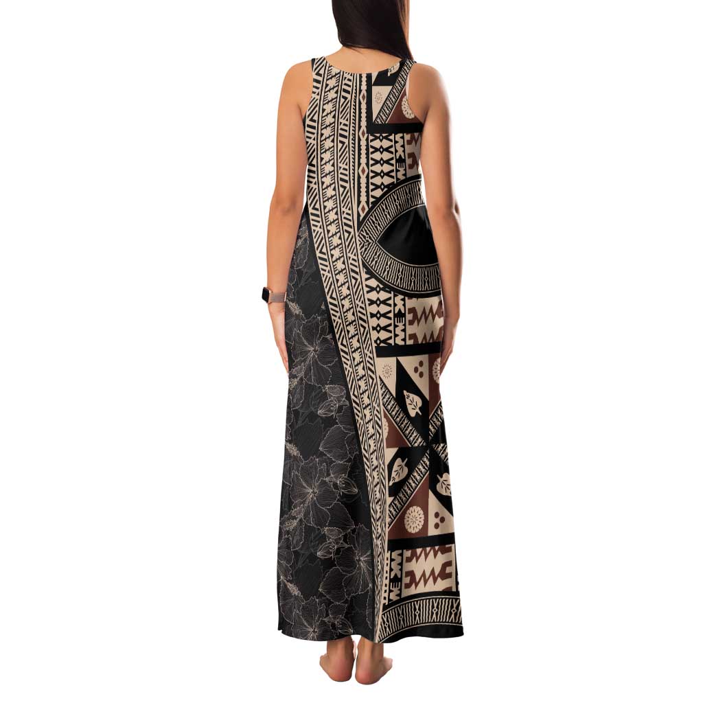 Bula Hibiscus Festival Tank Maxi Dress Fijian Masi Pattern Half Style