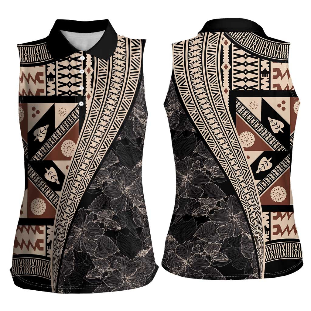 Bula Hibiscus Festival Women Sleeveless Polo Shirt Fijian Masi Pattern Half Style