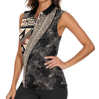 Bula Hibiscus Festival Women Sleeveless Polo Shirt Fijian Masi Pattern Half Style
