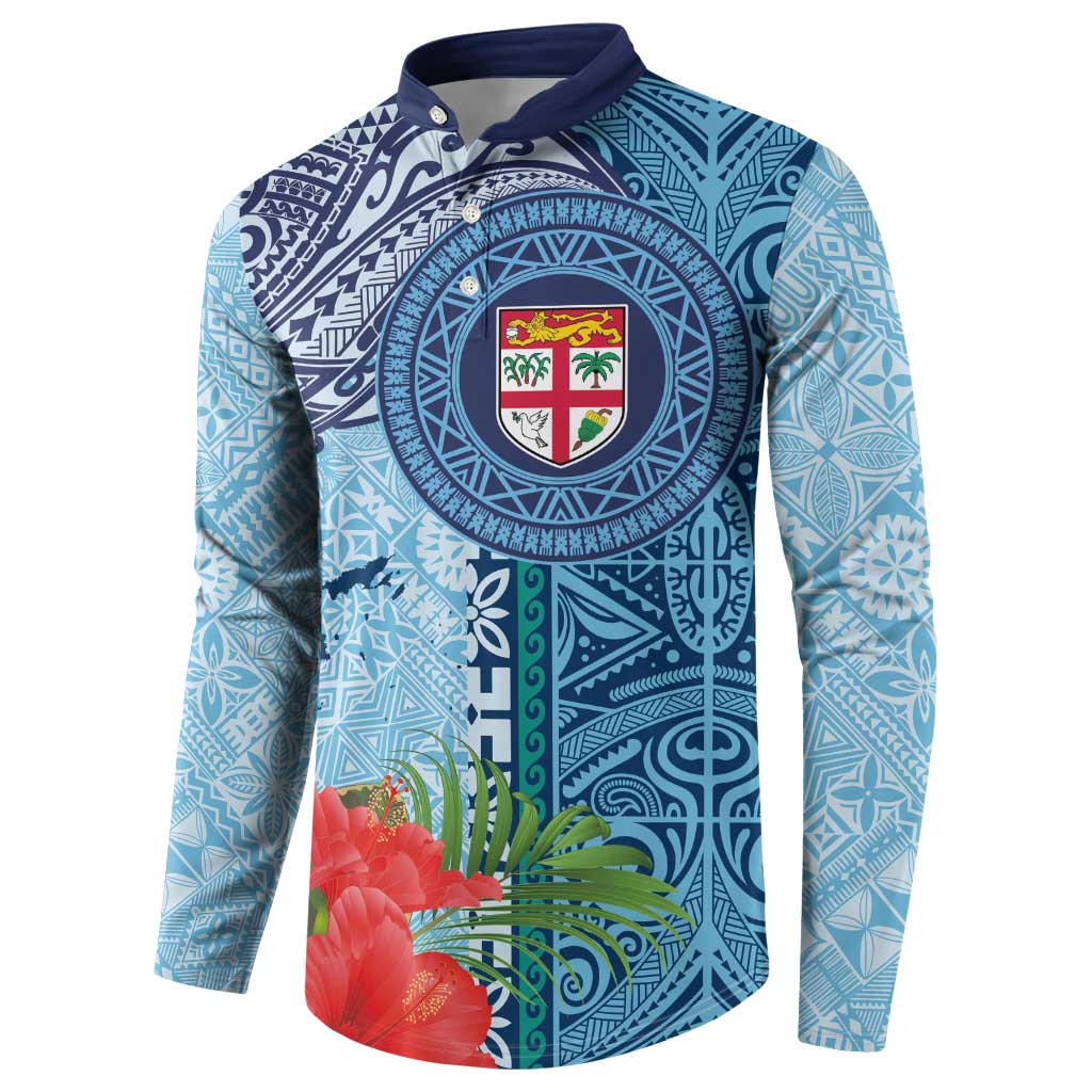Fiji Day Button Sweatshirt Tapa Pattern and Hibiscus Flower LT03 - Polynesian Pride