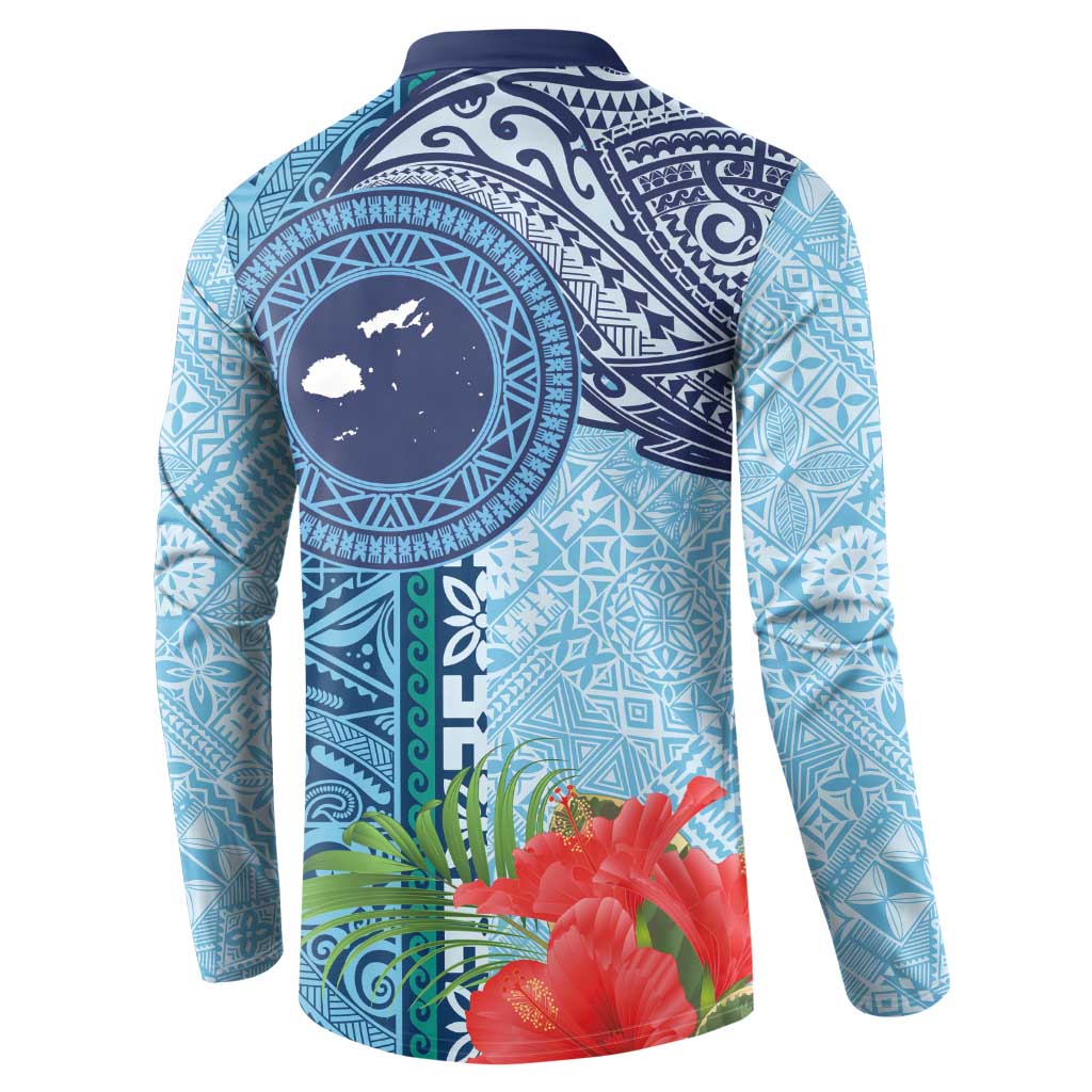 Fiji Day Button Sweatshirt Tapa Pattern and Hibiscus Flower LT03 - Polynesian Pride