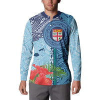 Fiji Day Button Sweatshirt Tapa Pattern and Hibiscus Flower LT03 - Polynesian Pride