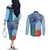 Fiji Day Couples Matching Off The Shoulder Long Sleeve Dress and Long Sleeve Button Shirt Tapa Pattern and Hibiscus Flower
