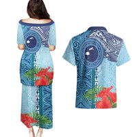 Fiji Day Couples Matching Puletasi and Hawaiian Shirt Tapa Pattern and Hibiscus Flower