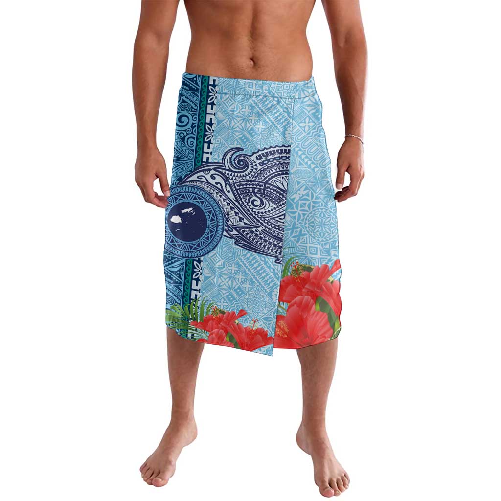 Fiji Day Lavalava Tapa Pattern and Hibiscus Flower LT03 Blue - Polynesian Pride