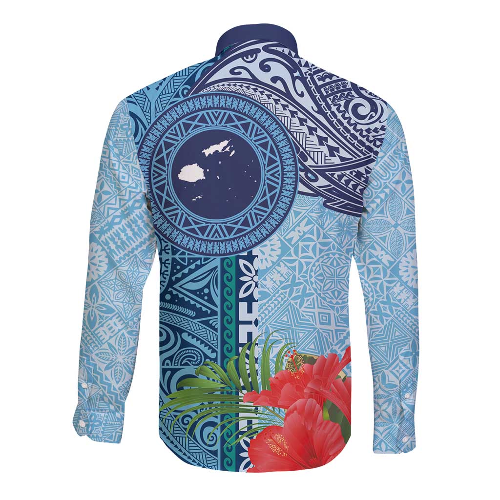 Fiji Day Long Sleeve Button Shirt Tapa Pattern and Hibiscus Flower LT03 - Polynesian Pride