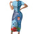Fiji Day Short Sleeve Bodycon Dress Tapa Pattern and Hibiscus Flower
