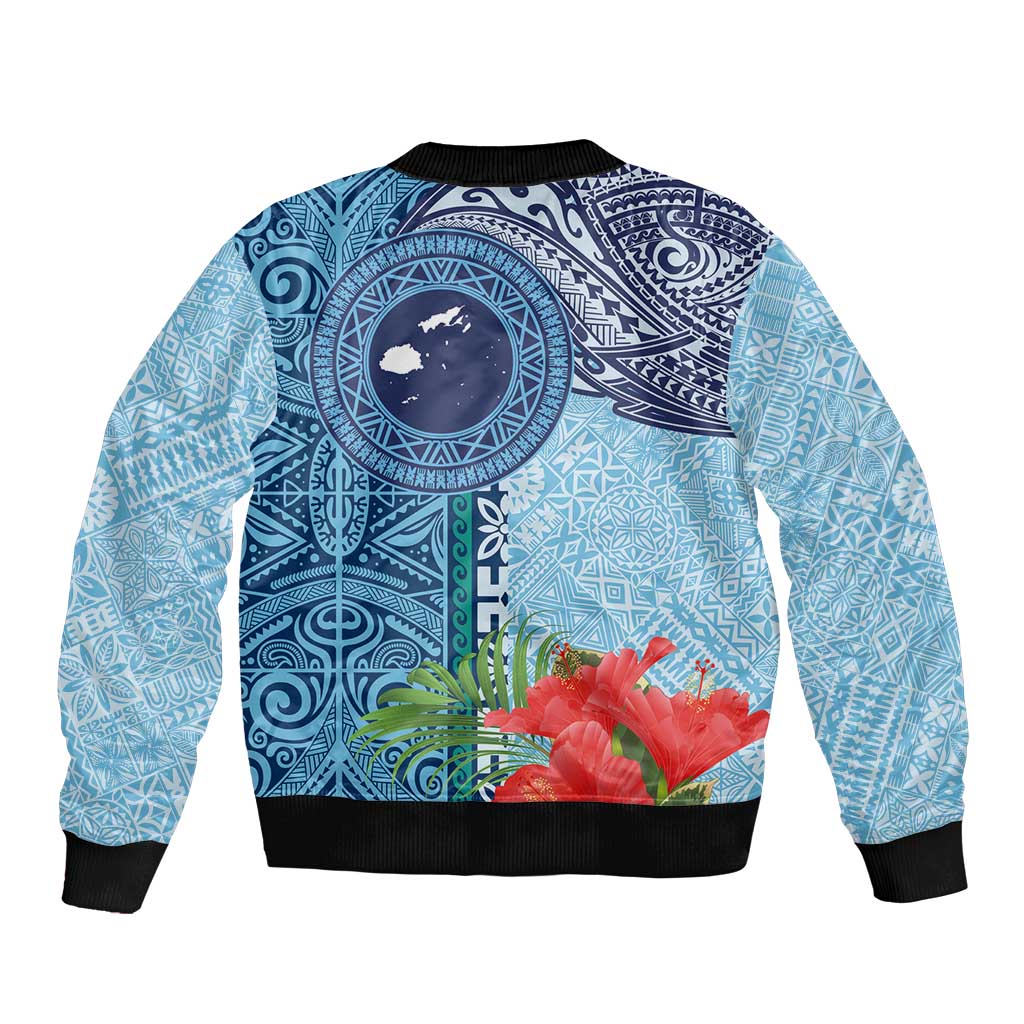 Fiji Day Sleeve Zip Bomber Jacket Tapa Pattern and Hibiscus Flower LT03 - Polynesian Pride